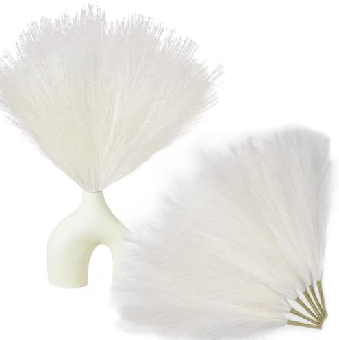 Vijiv Eco-Friendly Beige Artificial Pampas Grass Bundle 6 Stems 18