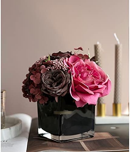 Artificial Rose Flower with Glass Vase for Home Decor