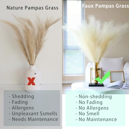 10 Stems Faux Pampas Grass - 177 Inch Artificial Decor for Boho Home