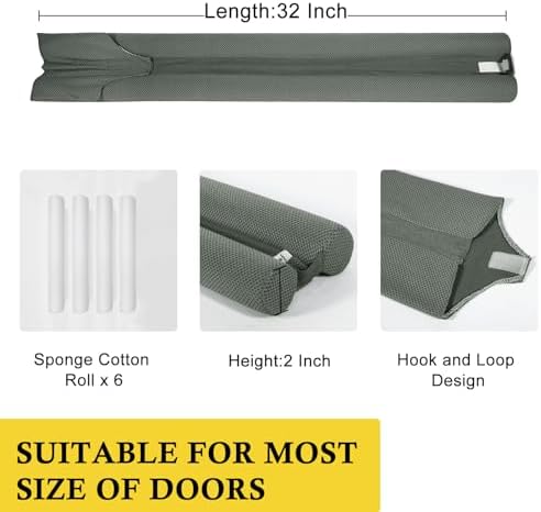 Fowong 32 Inch Adjustable Draft Stopper with Hook Patch