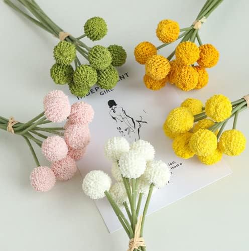 Rikyo 18 Stem Artificial Billy Balls Bouquet 10 Inch Golden Flowers for Home Decor