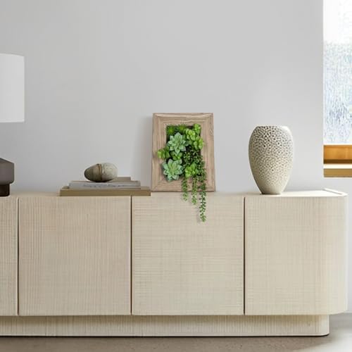 Fake Plants Succulents 3D Artificial Wall Hanging Plants Indoor Faux Plant Arrangement in Wooden Planter