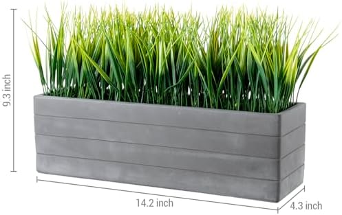 MyGift 14 Inch Artificial Grass Plant in Gray Concrete Planter