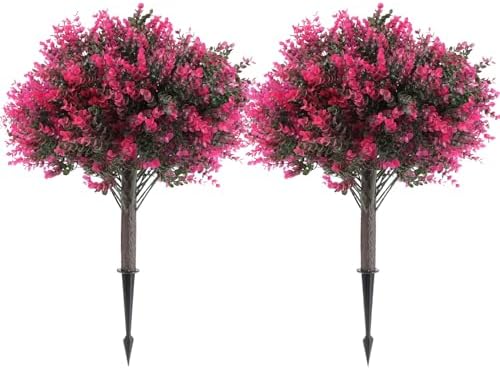 Kusamue Artificial Rose Boxwood Topiary Ball Bush 2pcs 25 Inch