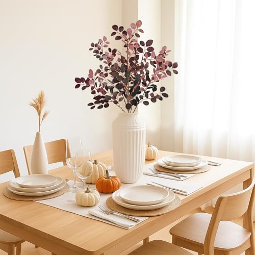 Fall Stems for Vases - Artificial Eucalyptus 3pcs 28 Inch Burgundy