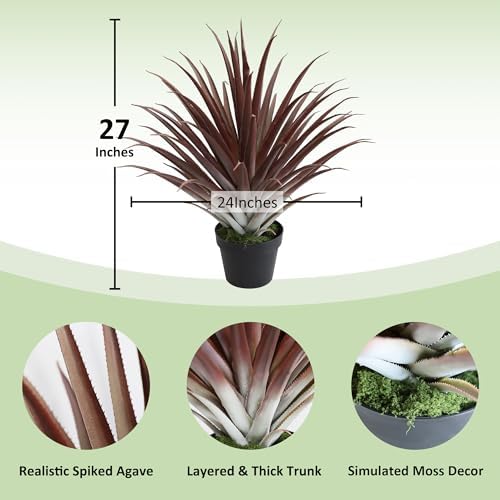 Momoplant 2 Pcs Artificial Aloe Vera Plants 27 Inch Red Fake Succulents Faux Agave Plant Potted