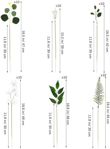 Kichvoe Artificial Greenery Stems Box Set 60pcs 6 Types