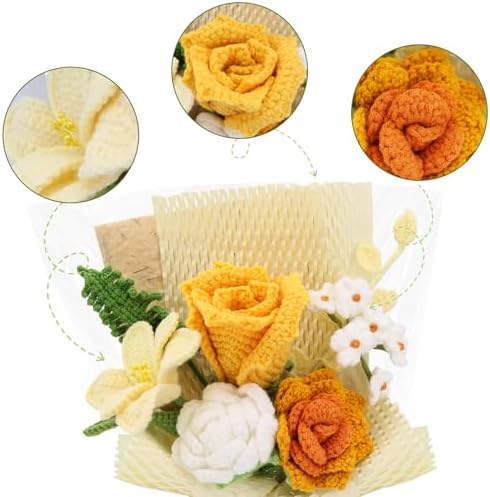 Handmade Crochet Yellow Bouquet with Roses and Orchids