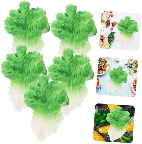 Magiclulu 5 Pcs Realistic Lettuce Leaf Props for Home Kitchen Decoration