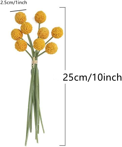 Rikyo 18 Stem Artificial Billy Balls Bouquet 10 Inch Golden Flowers for Home Decor