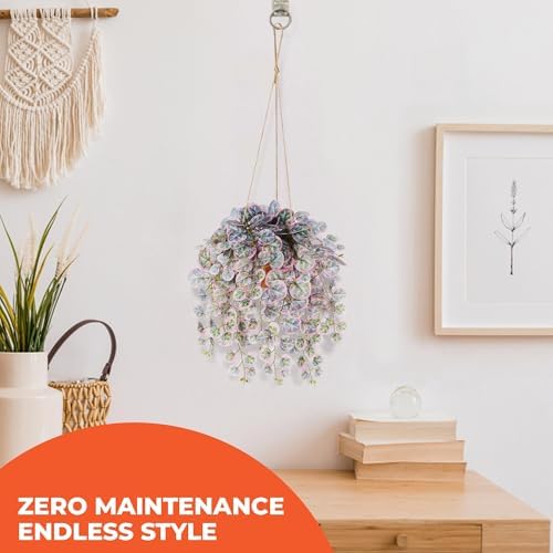 Faux Hanging Plant with Red Clay Pot 16 Inch Artificial Leaves for Indoor Decor