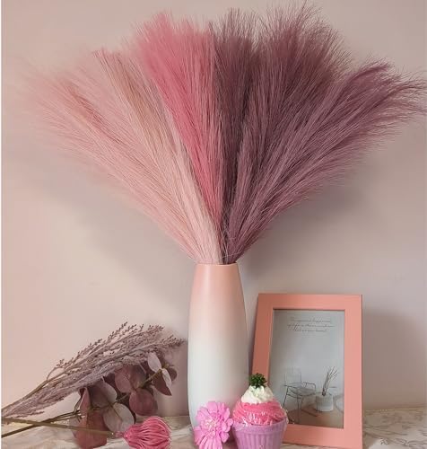 9 Pcs 17 Inch Pampas Grass Decor Pink Purple Artificial Flower Set