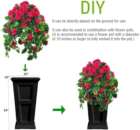 QIANYUN 2PCS Fake Hanging Plants with Red Geranium Flowers