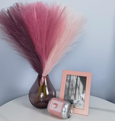 9 Pcs 17 Inch Pampas Grass Decor Pink Purple Artificial Flower Set