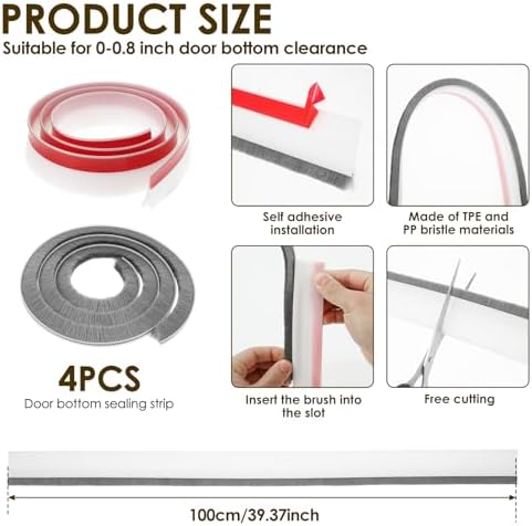 4 Pack Under Door Draft Stopper with Brush