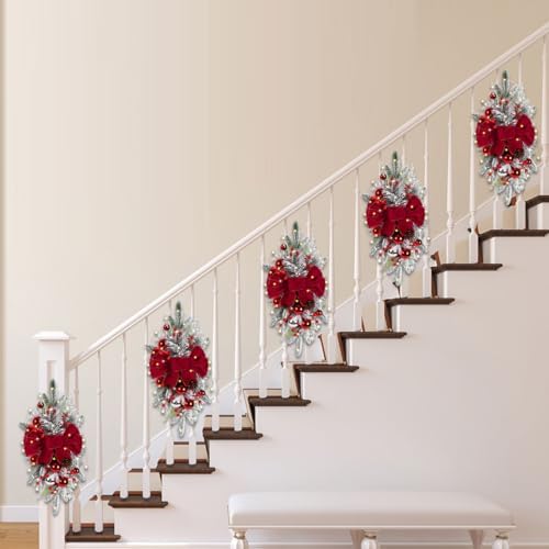 Red Artificial Christmas Teardrop Swag with Glitter Balls and Berries