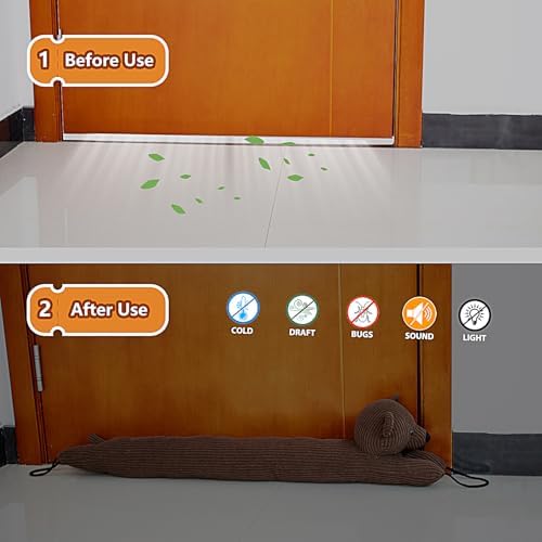 34 Inch Heavy Duty Under Door Draft Stopper with Hanging Loops - Grey Dog Design