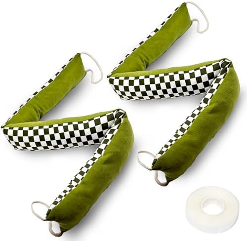 2 Pack Heavy-Duty Door Draft Stopper with Handle - Green and White Lattice Design
