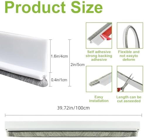 2 Pc Door Brush Bottom Sweep Draft Stopper for Dust and Noise Insulation 2 W x 39 L White
