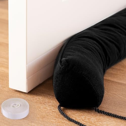 48 Inch Door Draft Stopper with Removable Cover Black