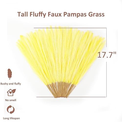 Light Yellow Faux Pampas Grass Decor 30 PCS 17 Inch
