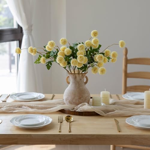 Mizii 6Pcs Yellow Artificial Chrysanthemums with Stems