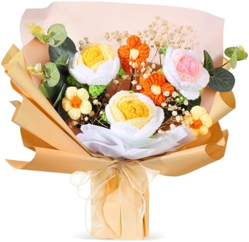 Hotop Crochet Flower Bouquet Artificial Flowers for Valentines Day Gift