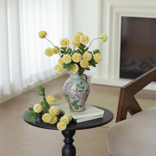 Mizii 6Pcs Yellow Artificial Chrysanthemums with Stems