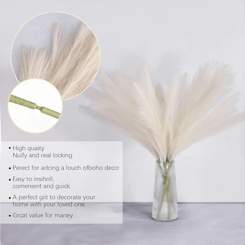Vijiv Eco-Friendly Beige Artificial Pampas Grass Bundle 6 Stems 18
