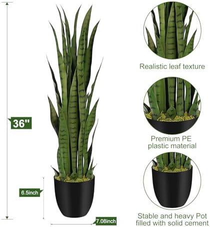 3ft Artificial Snake Plant with 7in Pot 2Pcs