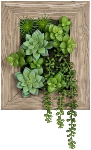 Fake Plants Succulents 3D Artificial Wall Hanging Plants Indoor Faux Plant Arrangement in Wooden Planter