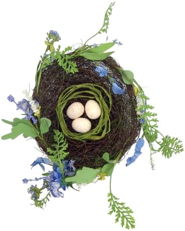 Raz Imports 8 Inch Boxwood Floral Fern Nest with Eggs