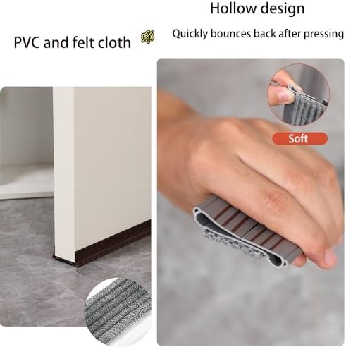 2Pack Door Draft Stopper with Felt Cloth and Rubber Seal