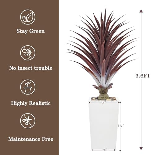 36FT Artificial Red Agave Plant with White Pot