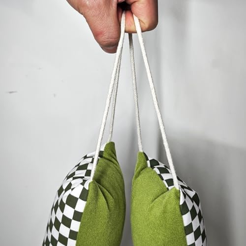 Heavy-Duty Door Draft Stopper with Handle - Green and White Fabric Floor Stopper for Interior and Exterior Doors