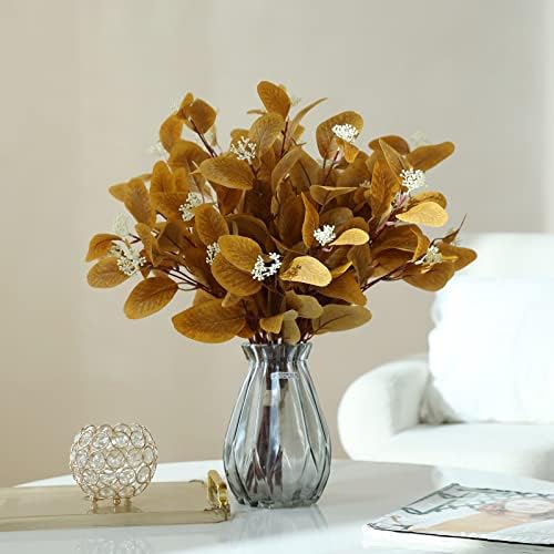 20 Silk Artificial Eucalyptus Stems Yellow 12 Pcs