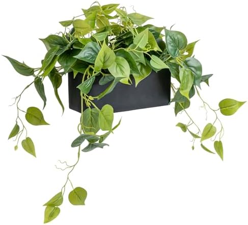 MyGift Artificial Pothos Plant in Black Concrete Planter