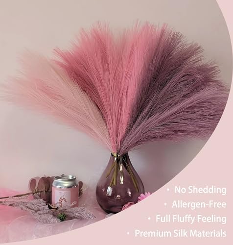 9 Pcs 17 Inch Pampas Grass Decor Pink Purple Artificial Flower Set