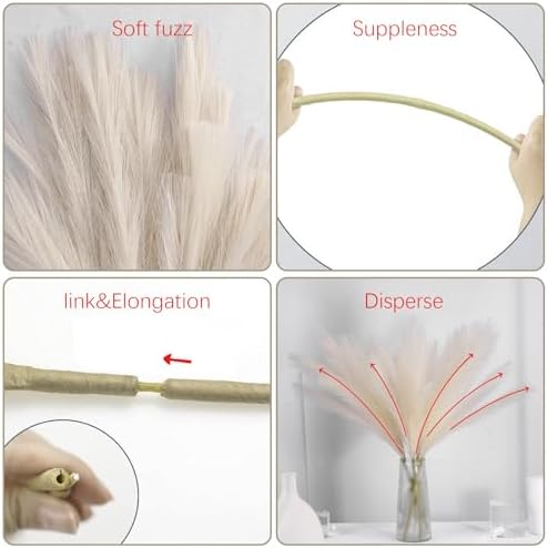 Vijiv Eco-Friendly Beige Artificial Pampas Grass Bundle 6 Stems 18