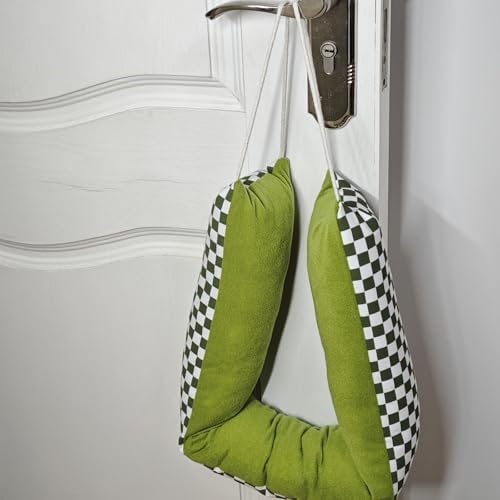 Heavy-Duty Door Draft Stopper with Handle - Green and White Fabric Floor Stopper for Interior and Exterior Doors