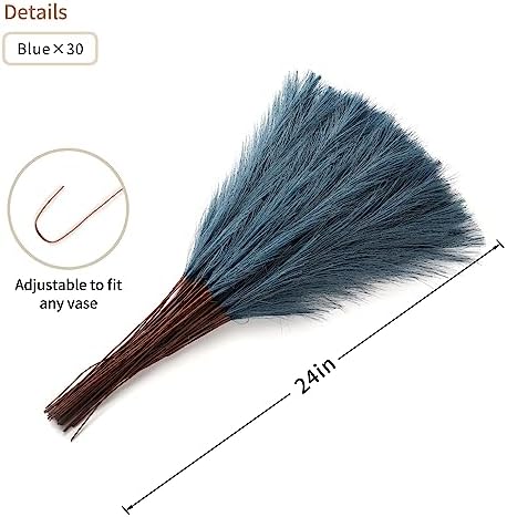Blue Pampas Grass Decor - 30pcs 24 Inch Artificial Pampas Grass for Home Decor