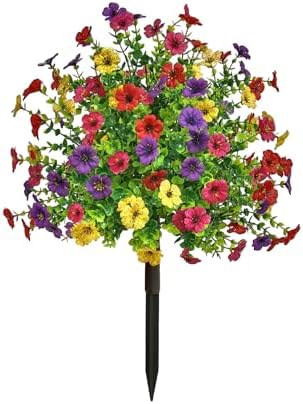 Artificial Boxwood Topiary Ball Trees with Red Flowers 23 Inch UV Resistant