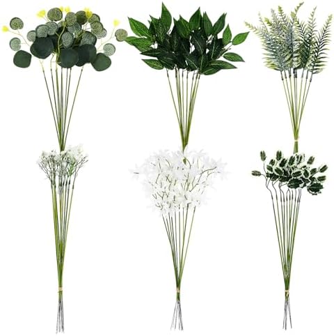 Kichvoe Artificial Greenery Stems Box Set 60pcs 6 Types