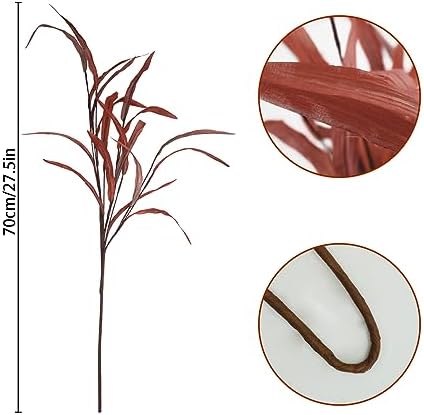 6Pcs Artificial Fall Leaves Grass Stems Red