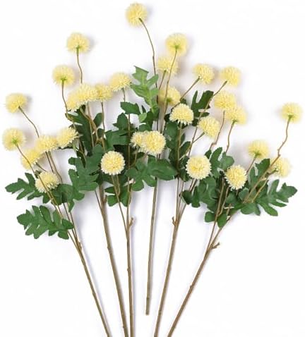 Mizii 6Pcs Yellow Artificial Chrysanthemums with Stems