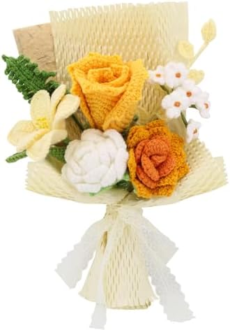 Handmade Crochet Yellow Bouquet with Roses and Orchids