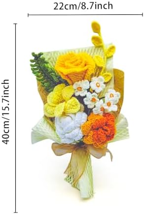 Handmade Crochet Yellow Bouquet with Roses and Orchids