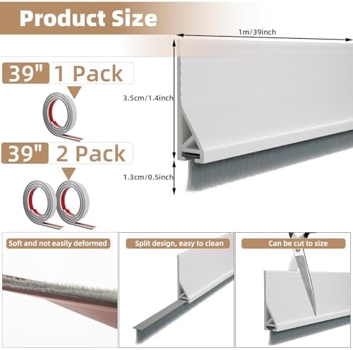 39 Inch Rubber Door Sweep with Silicone Adhesive Split Design Noise Blocker