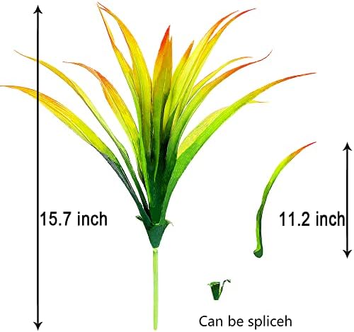 CLONG 4pcs Artificial Fake Grass Plants Plastic Greenery Set Orange Green