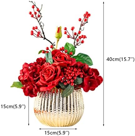 Artificial Flowers with Gold Ceramic Vase Set for Home Wedding Decor
